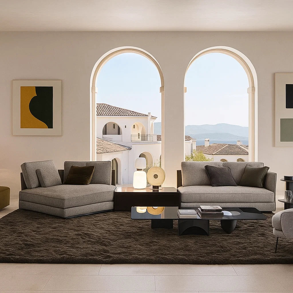 Strathen (SF12019) - Italian Minimalist Custom Sofa Bespoke in Leather & Fabric picket and rail