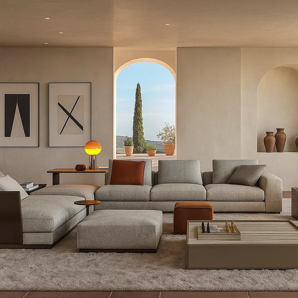 Strathen (SF12019) - Italian Minimalist Custom Sofa Bespoke in Leather & Fabric picket and rail