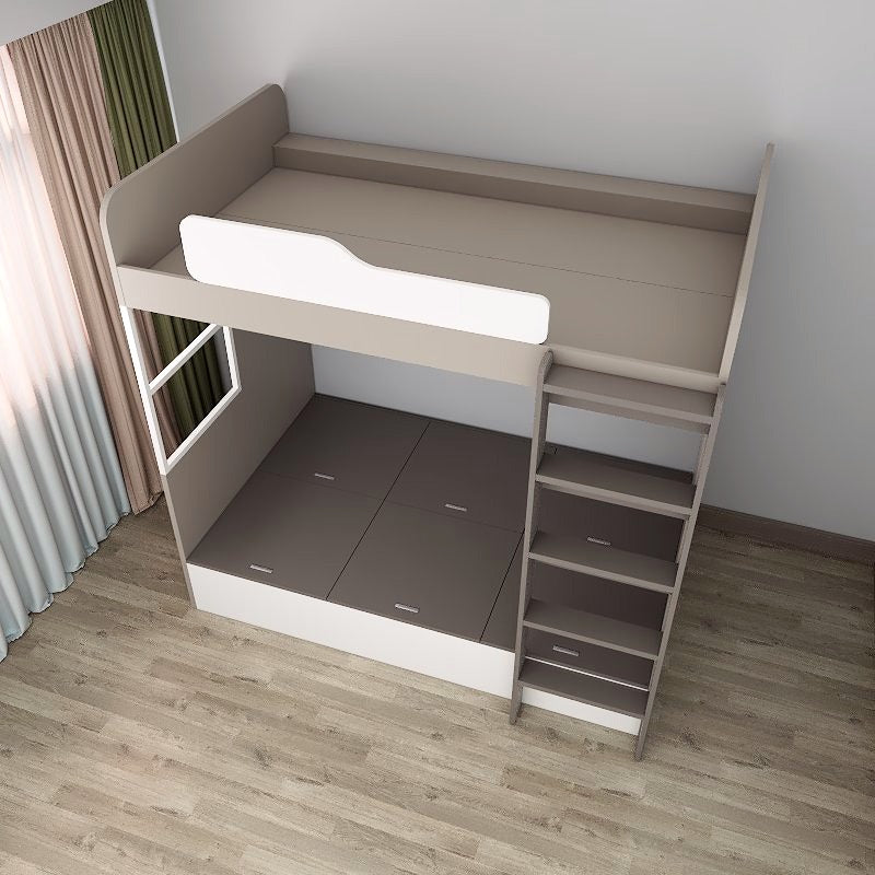 Super Single Size Bunk Bed Loft with Super Single Tatami Storage Bed - White & Grey picket and rail