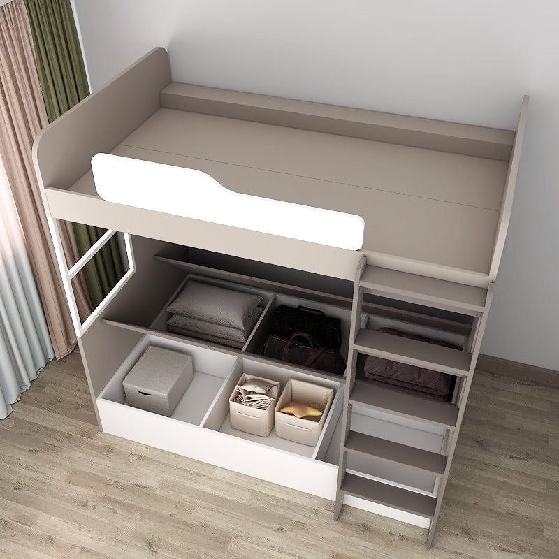 Super Single Size Bunk Bed Loft with Super Single Tatami Storage Bed - White & Grey picket and rail