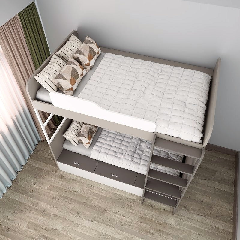 Super Single Size Bunk Bed Loft with Super Single Tatami Storage Bed - White & Grey picket and rail
