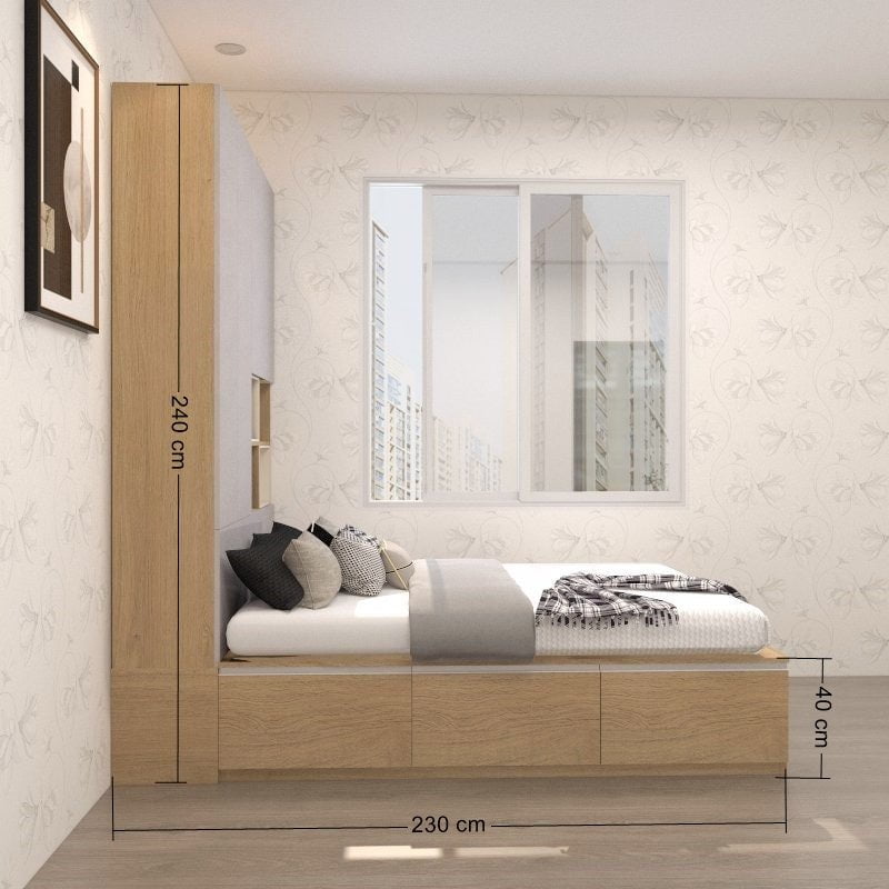 Tatami Queen Storage Bed 3-Drawer 4-Top Swing Door with Multi-Storage Full-Height Headboard (C10) picket and rail