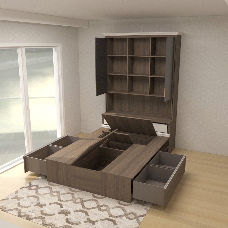 Tatami Queen Storage Bed 4-Drawer 3-Top Swing Door with Full-Height Multi-Storage Headboard (C22) picket and rail