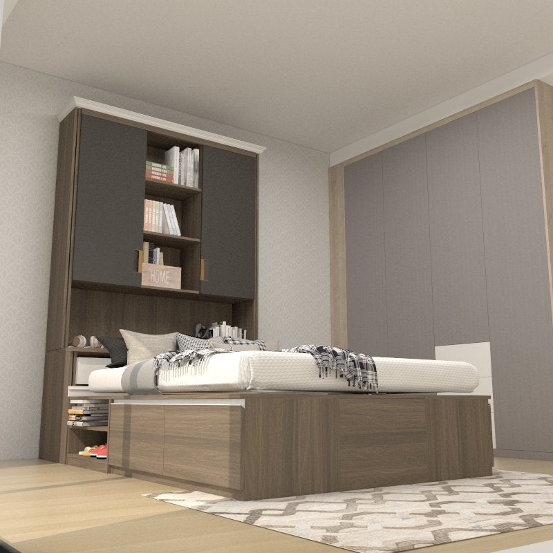 Tatami Queen Storage Bed 4-Drawer 3-Top Swing Door with Full-Height Multi-Storage Headboard (C22) picket and rail