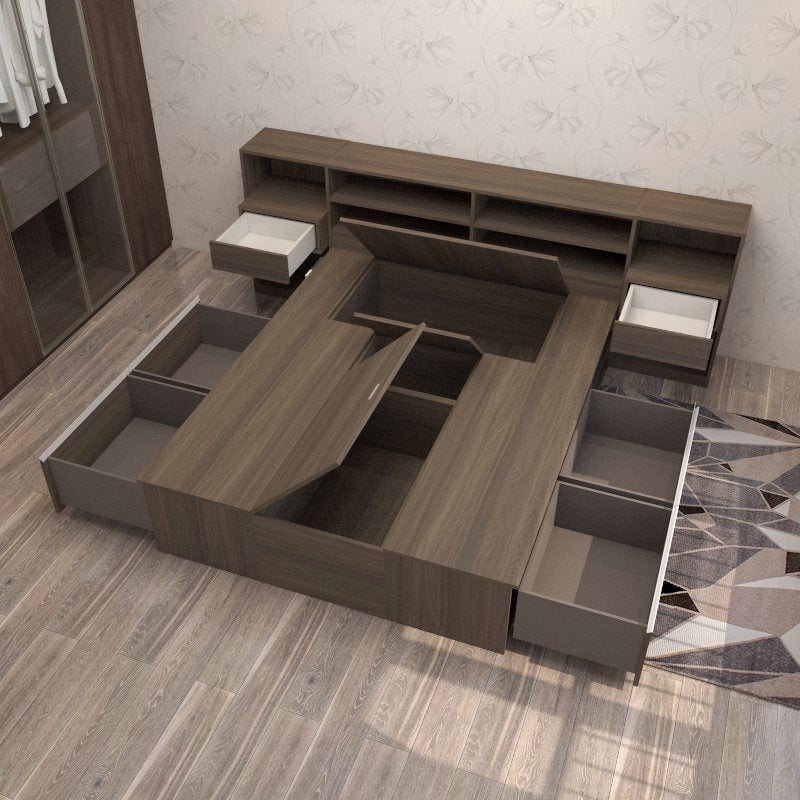 Tatami Queen Storage Bed  4-Drawer 3-Top Swing Door with Integrated Headboard & Two Nightstands (C8) picket and rail