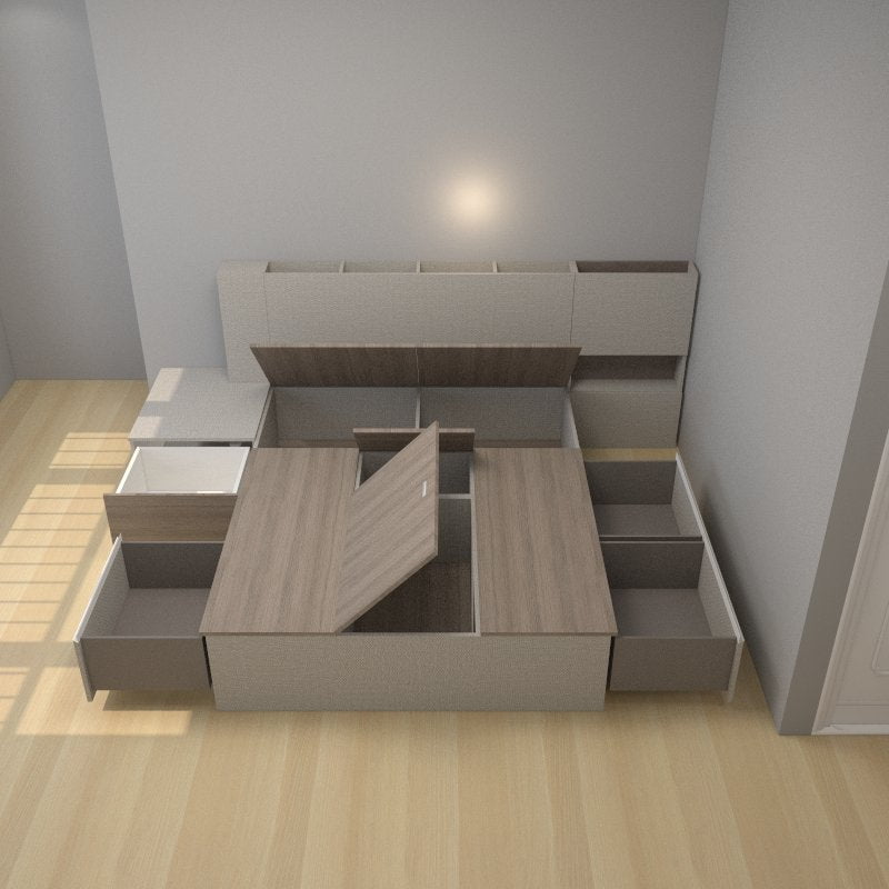 Tatami Queen Storage Bed 4Drawer 3Top Swing Door with MultiStorage