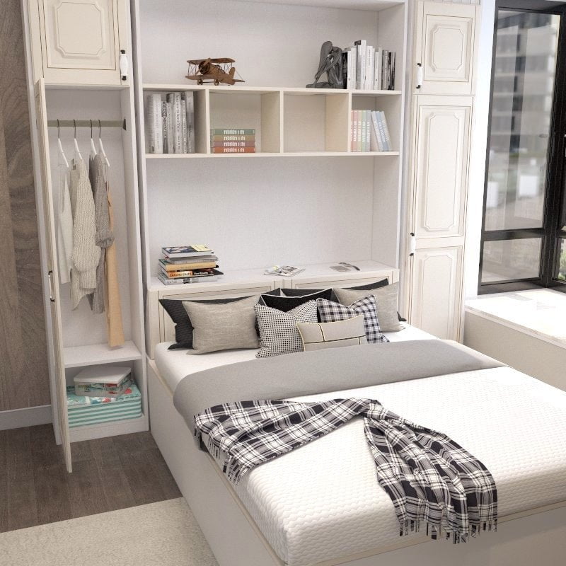 Tatami Queen Storage Bed 6Top Swing Door with Extended FullHeight Bo