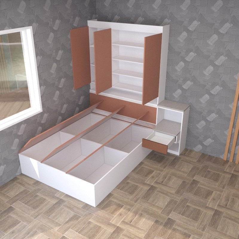 Tatami Queen Storage Bed 6-Top Swing Door with Integrated Nightstand & Full-Height Cabinet Headboard (C14) picket and rail