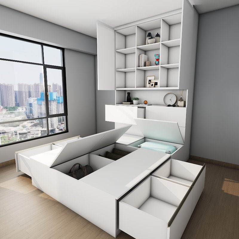 Tatami Queen Storage Bed with Full-Height Storage Headboard C22 picket and rail