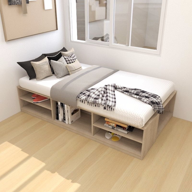 Tatami Single Storage Bed 2Top Swing Door 6Open Shelves Assorted C