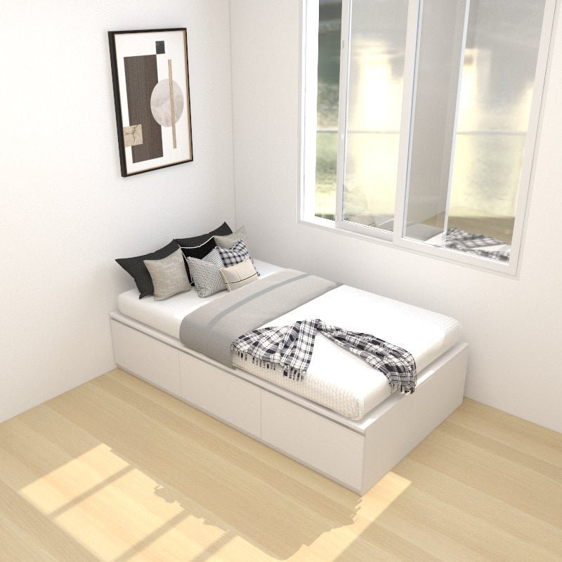 Tatami Single Storage Bed 3Drawer 3Top Swing Door Assorted Colors