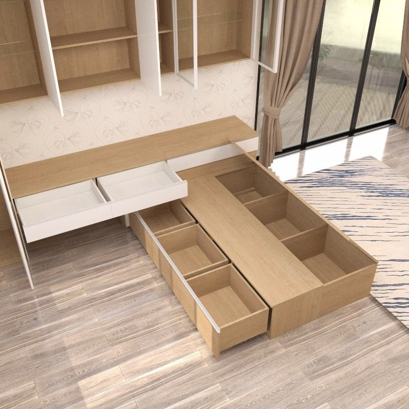Custom Kids & Toddler Tatami Storage Bed with Flip-Down Doors & Side G -  Picket&Rail Custom Furniture Interiors
