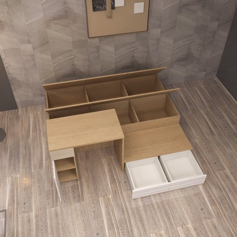 Tatami Single Storage Bed 6-Top Swing Door with 2-Drawer Step-Up Cabinet & Integrated Study Desk (C2) picket and rail