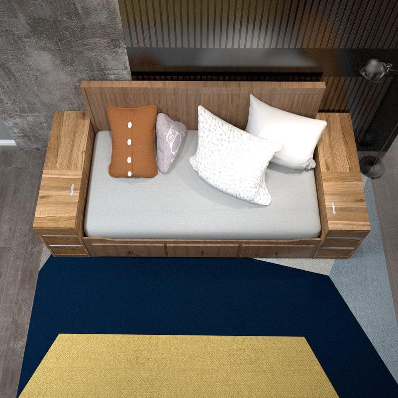 Tatami Storage Fabric Sofa / Daybed picket and rail