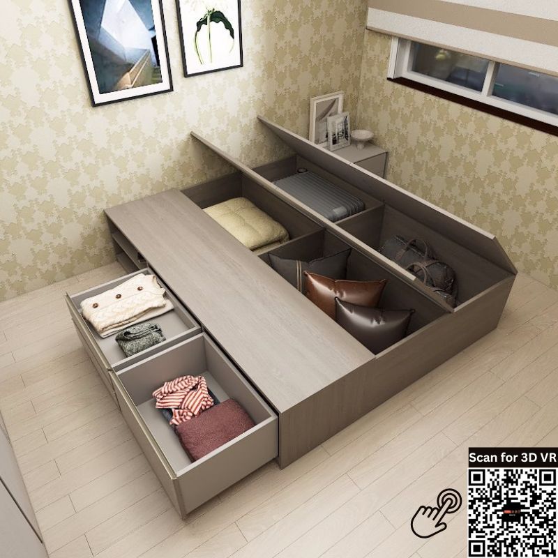 Tatami Storage® Platform Bed King Size 3-Drawer 4-Top Swing Door with Open Shelves - Assorted Colors (TK9) picket and rail