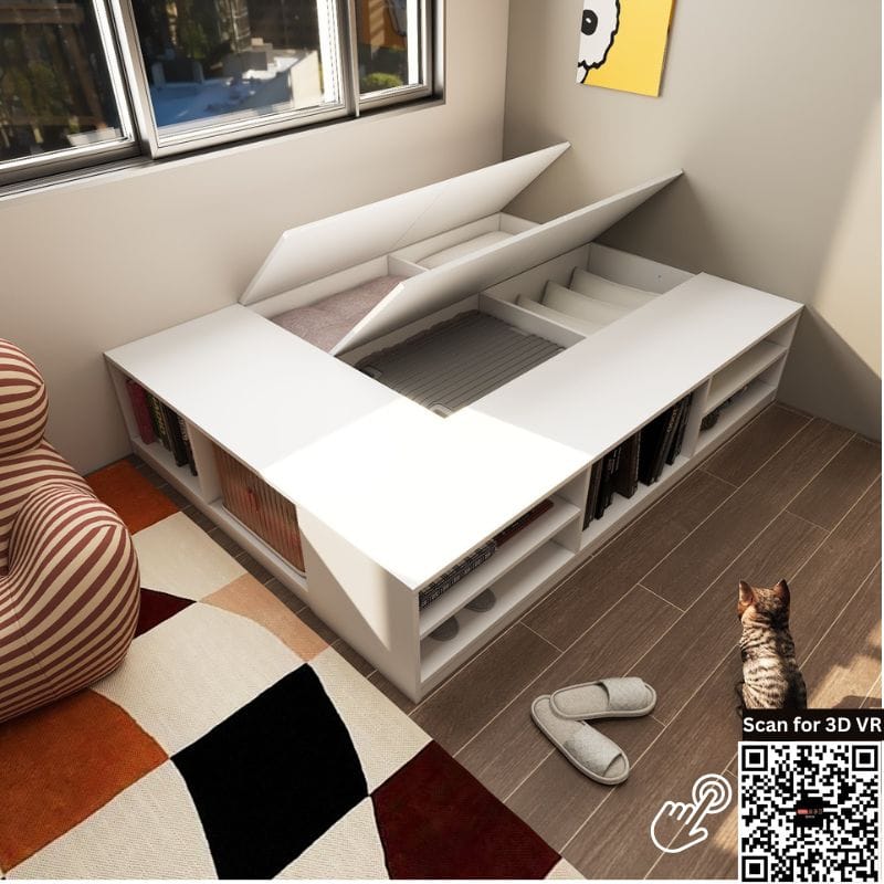 Tatami Storage® Platform Bed King Size 4-Top Swing Door 7-Open Shelves - Assorted Colors (TK7) picket and rail