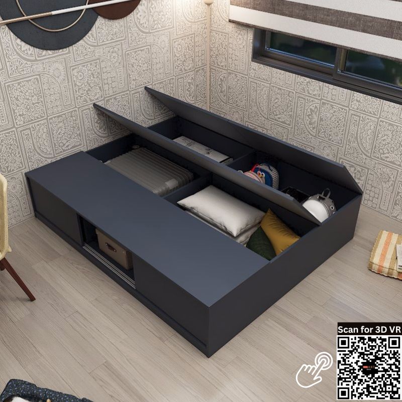 Tatami Storage® Platform Bed Queen Size 3-Door Sliding 4-Top Swing Door - Assorted Colors (TQ5) picket and rail