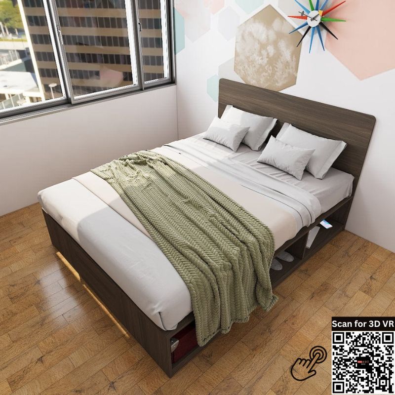 Tatami Storage® Platform Bed Queen Size - 3-Top Swing Door 6-Open Shelves - Assorted Colors (TQ10) picket and rail