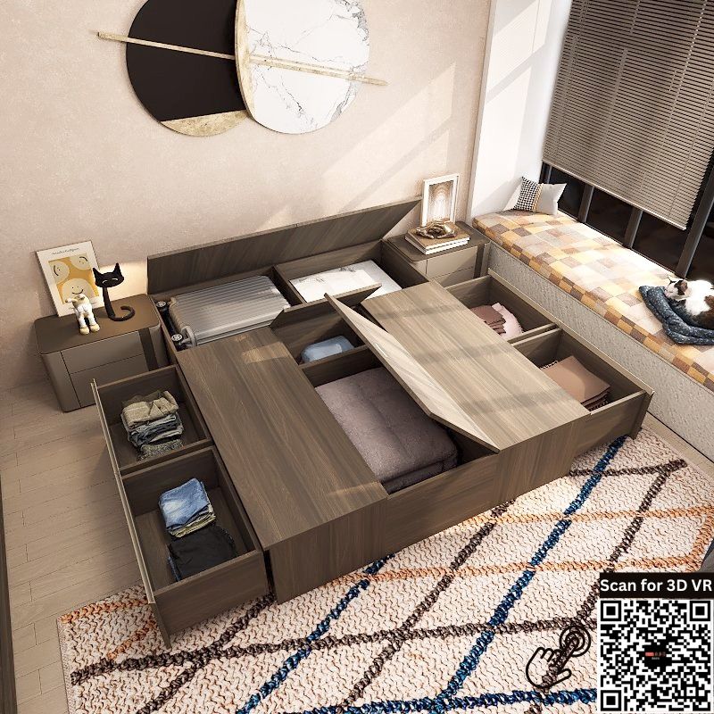 Tatami Storage® Platform Bed Queen Size 4-Drawer 4-Top Swing Door - Assorted Colors (TQ4) picket and rail