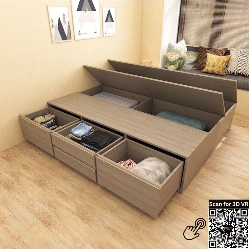 Tatami Storage® Platform Bed Queen Size 4-Drawer 4-Top Swing Door - Assorted Colors (TQ6) picket and rail