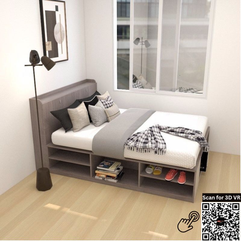 Tatami Storage® Platform Bed Queen Size 4-Top Swing Door 7-Open Shelves - Assorted Colors (TQ7) picket and rail