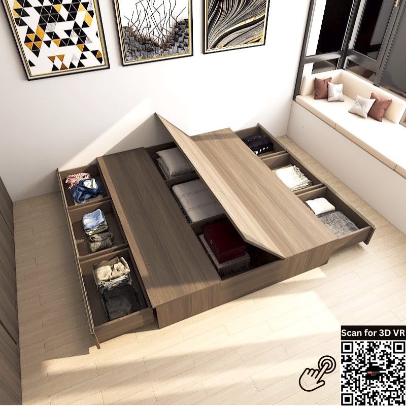 Tatami Storage® Platform Bed Queen Size 6-Drawer 3-Top Swing Door - Assorted Colors (TQ1) picket and rail