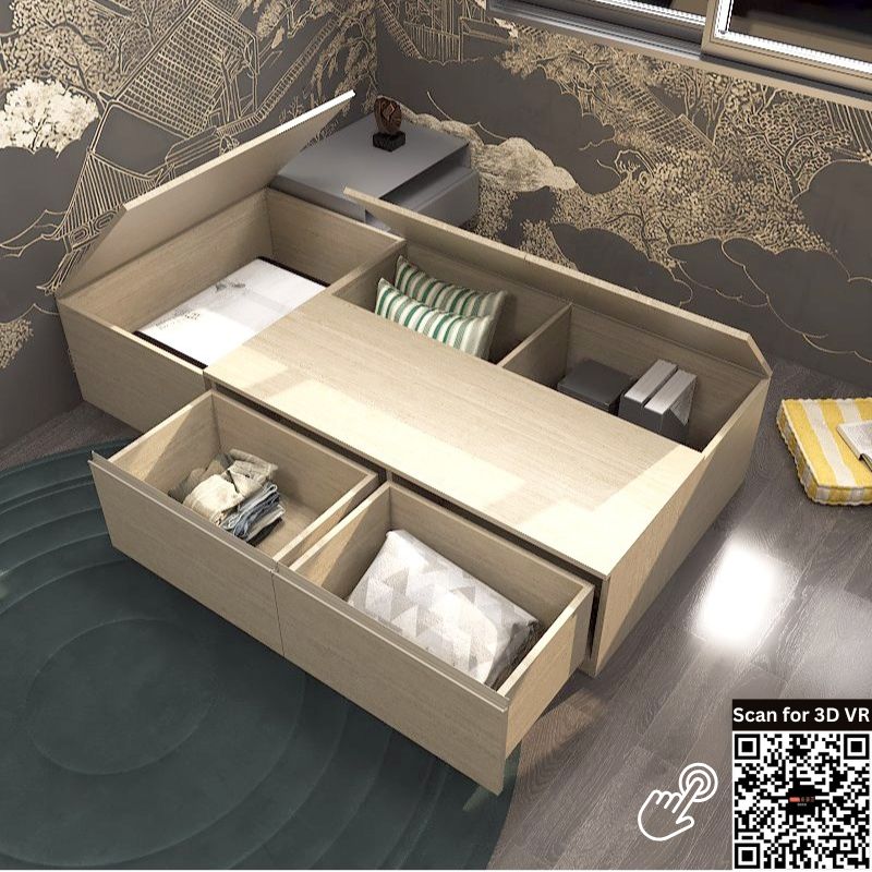 Tatami Storage® Platform Bed Single Size 2-Drawer 3-Top Swing Door - Assorted Colors (TS3) picket and rail