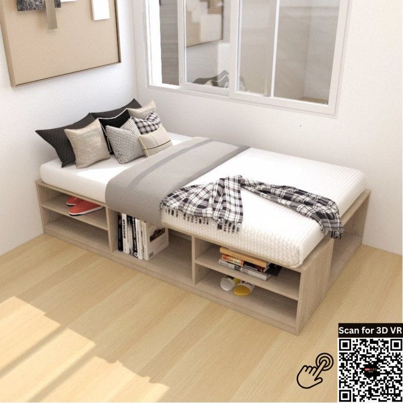 Tatami Storage® Platform Bed Single Size 2-Top Swing Door 6-Open Shelves - Assorted Colors (TS7) picket and rail