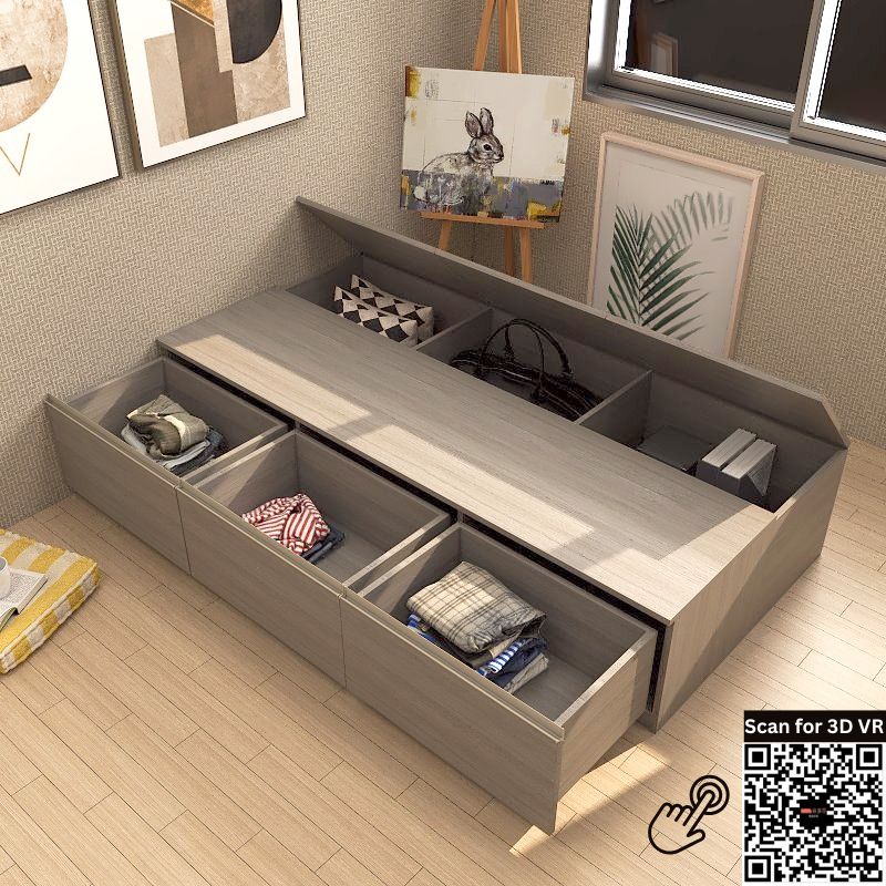 Tatami Storage® Platform Bed Single Size 3-Drawer 3-Top Swing Door - Assorted Colors (TS1) picket and rail