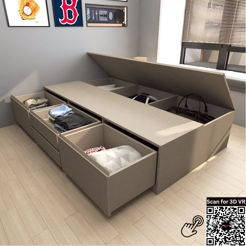 Tatami Storage® Platform Bed Single Size 4-Drawer 3-Top Swing Door - Assorted Colors (TS6) picket and rail