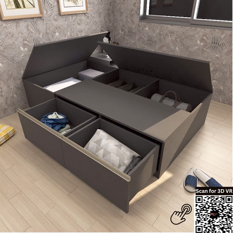 Tatami Storage® Platform Bed Super Single Size 2-Drawer 3-Top Swing Door - Assorted Colors (TSS3) picket and rail