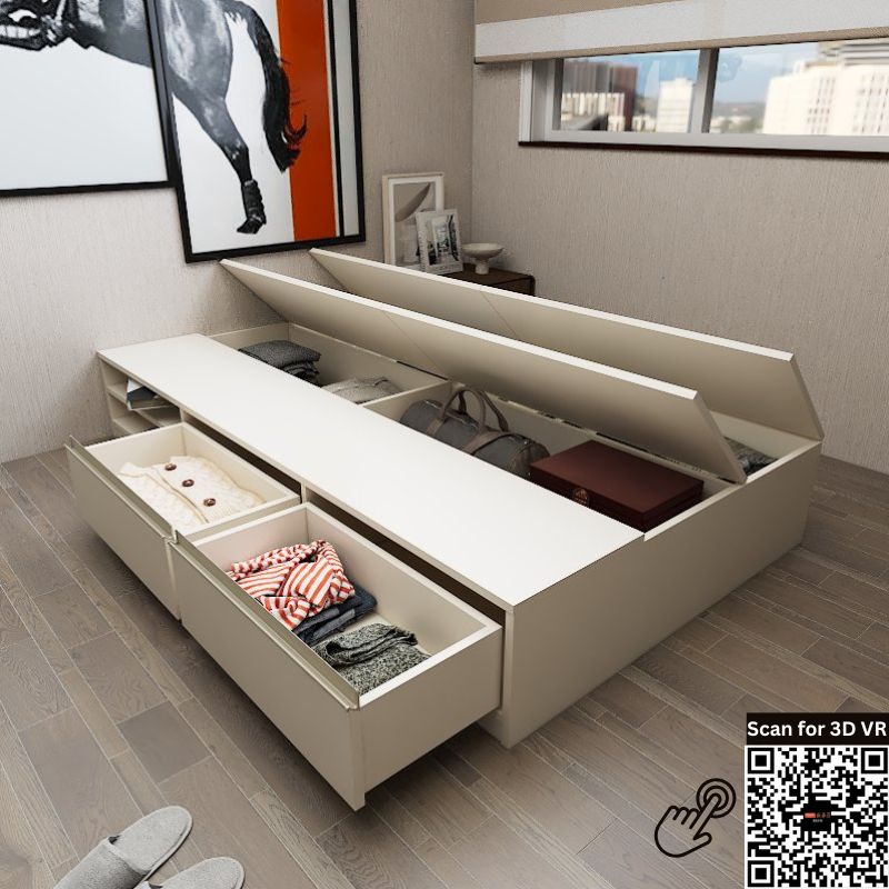 Tatami Storage® Platform Bed Super Single Size 2-Drawer 4-Top Swing Door 1-Open Shelve - Assorted Colors (TSS9) picket and rail