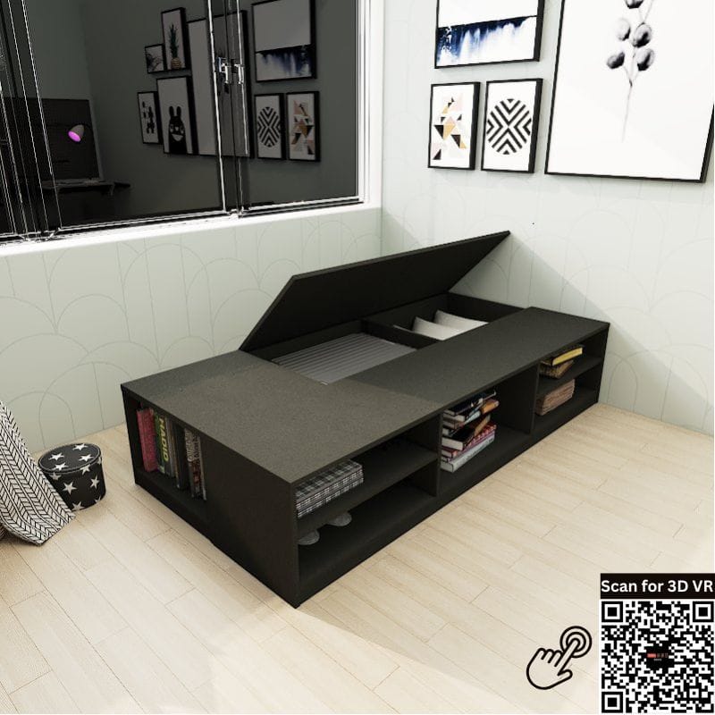 Tatami Storage® Platform Bed Super Single Size 2-Top Swing Door 6-Open Shelves - Assorted Colors (TSS7) picket and rail