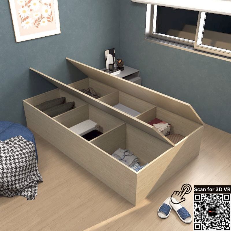 Tatami Storage® Platform Bed Super Single Size 6-Top Swing Door - Assorted Colors (TSS8) picket and rail