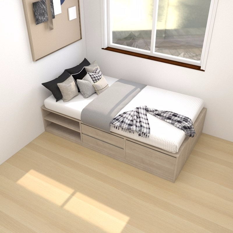 Tatami Super Single Storage Bed 3Drawer 3Top Swing Door 2Open Shelv
