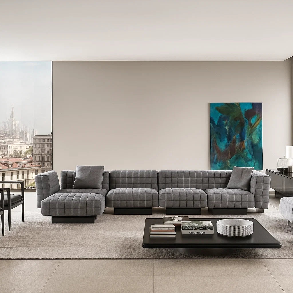 Twilight (SF12006) - Italian Minimalist Custom Sofa Bespoke in Leather & Fabric picket and rail