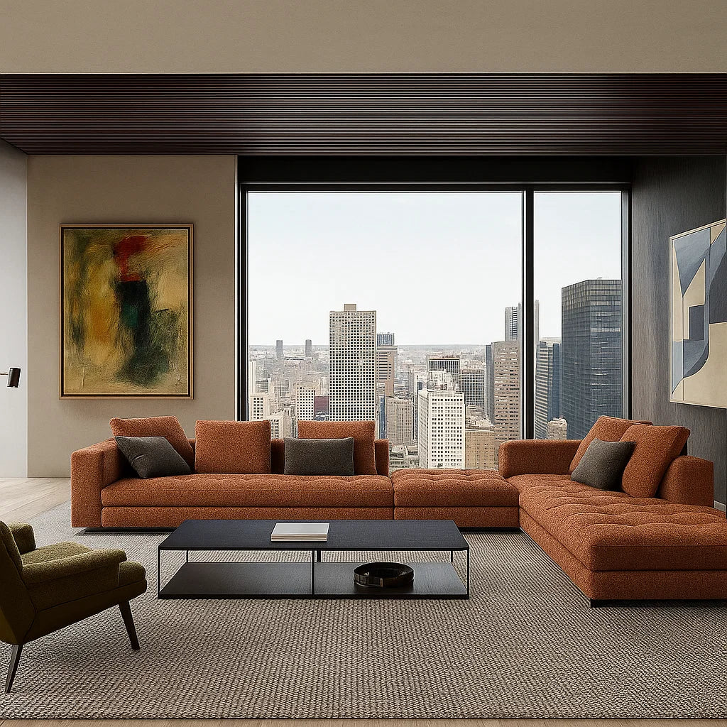 Valden (SF12017)- Italian Minimalist Custom Sofa Bespoke in Leather & Fabric picket and rail