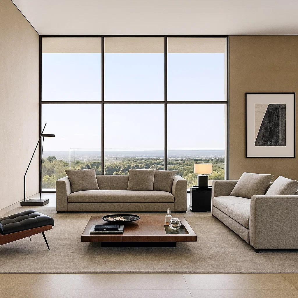 Valden (SF12017)- Italian Minimalist Custom Sofa Bespoke in Leather & Fabric picket and rail