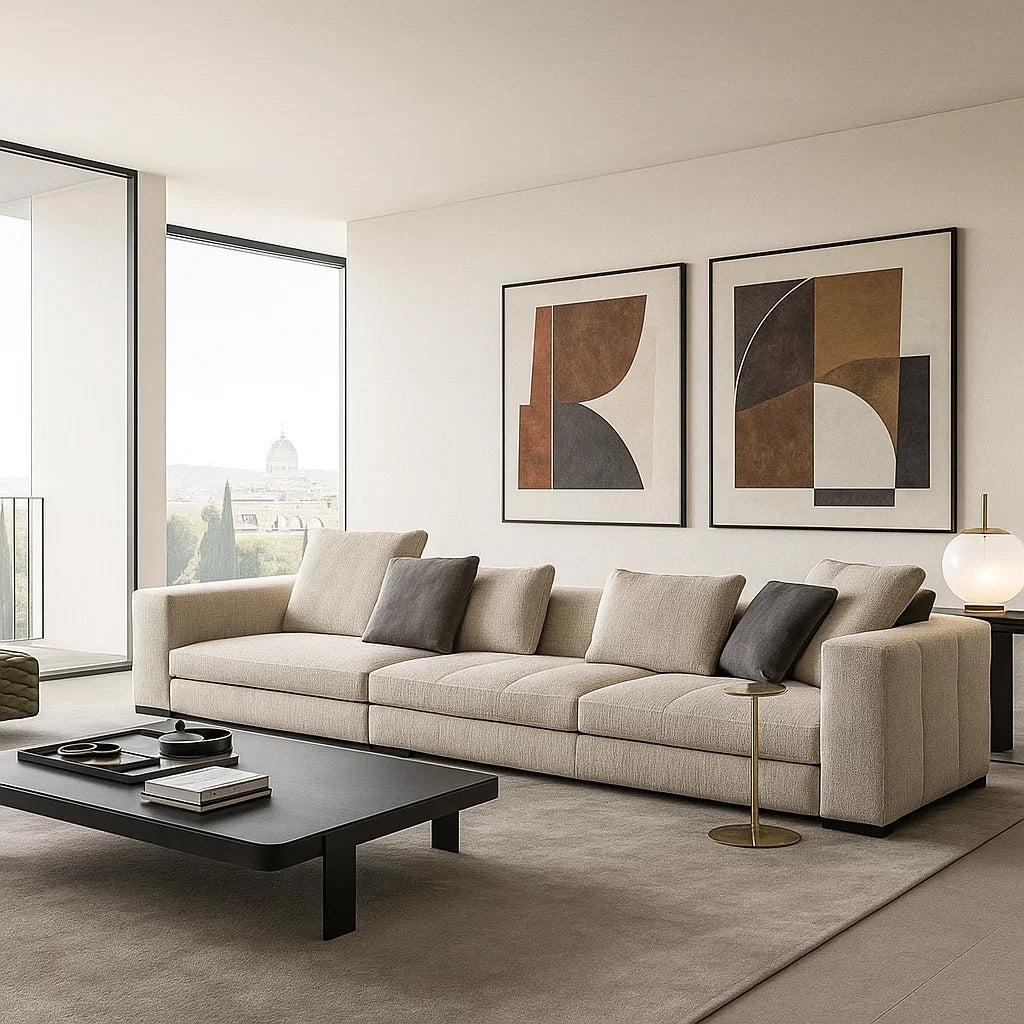 Valden (SF12017)- Italian Minimalist Custom Sofa Bespoke in Leather & Fabric picket and rail