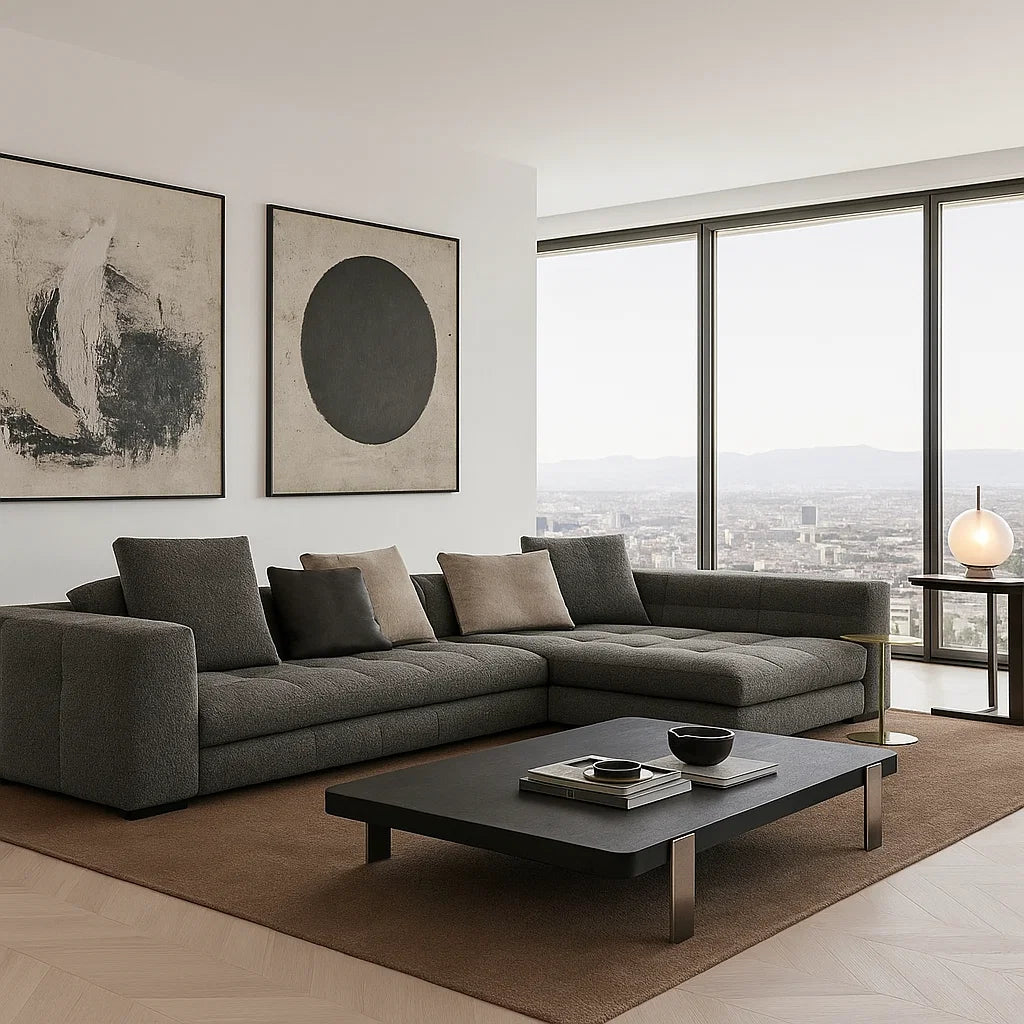 Valden (SF12017)- Italian Minimalist Custom Sofa Bespoke in Leather & Fabric picket and rail