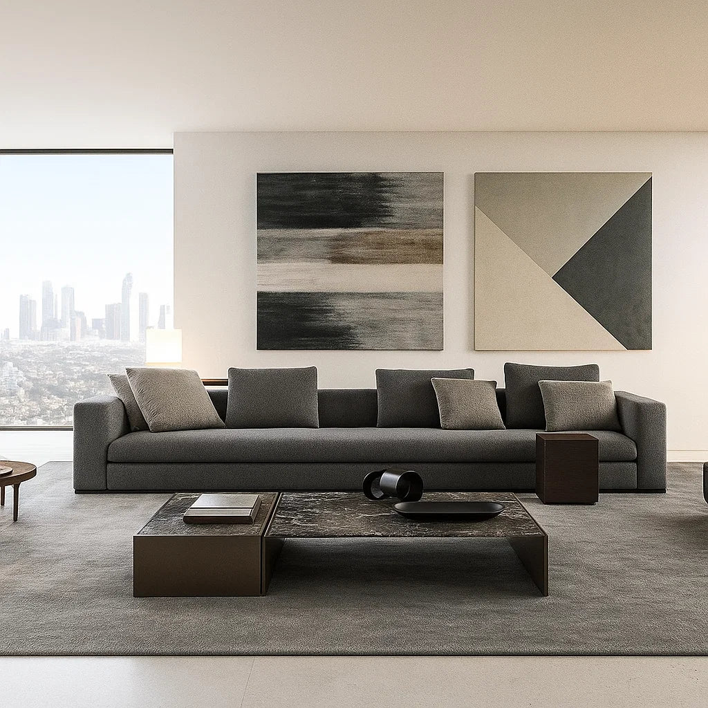 Valden (SF12017)- Italian Minimalist Custom Sofa Bespoke in Leather & Fabric picket and rail