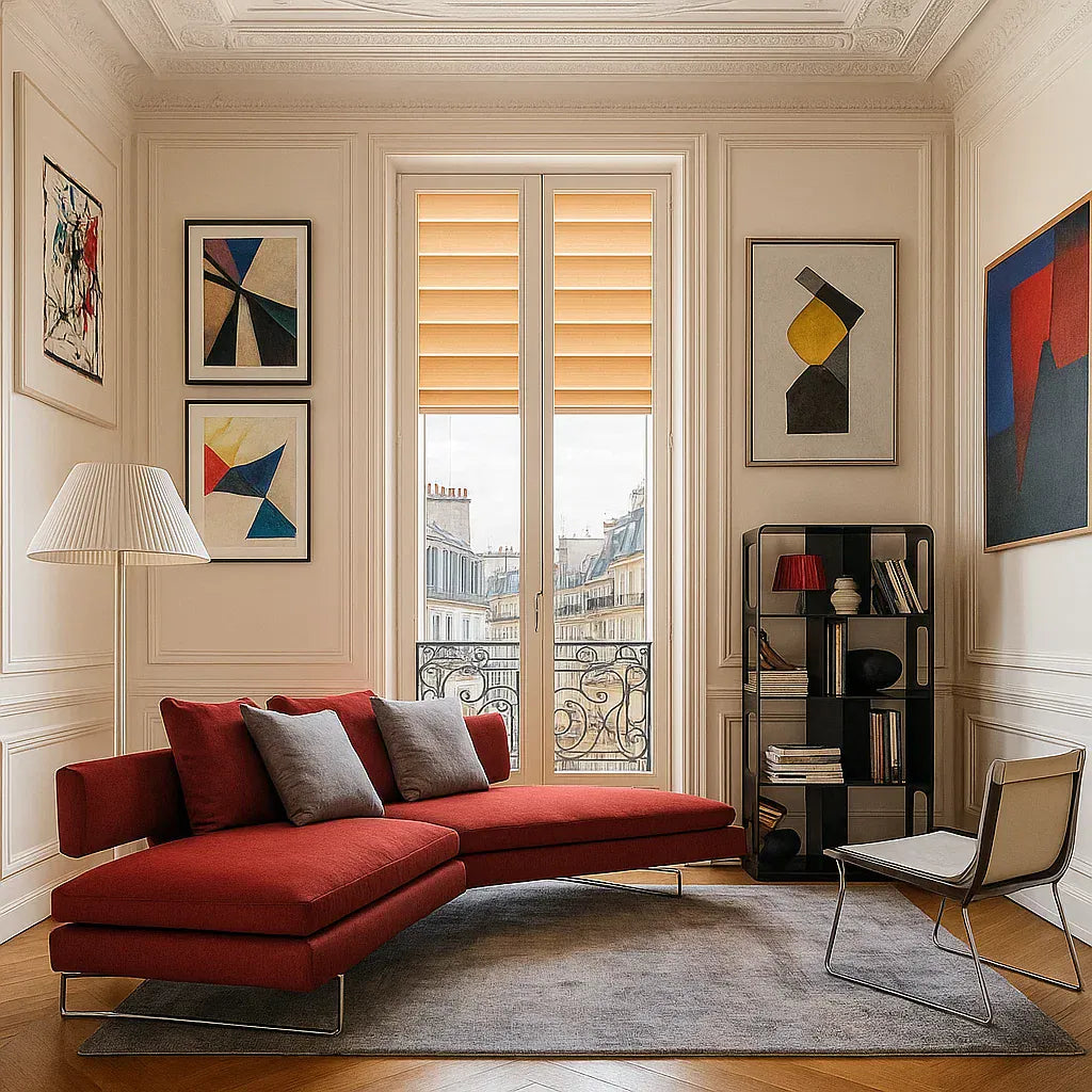 Veyric (SF12046) - Italian Minimalist Custom Sofa Bespoke in Leather & Fabric picket and rail