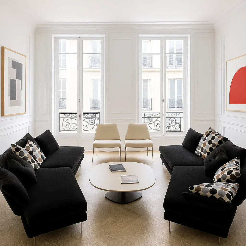 Veyric (SF12046) - Italian Minimalist Custom Sofa Bespoke in Leather & Fabric picket and rail