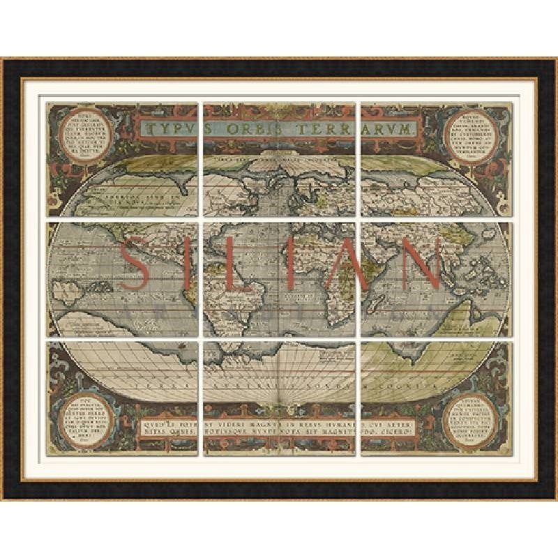 Vision Studio - Antique World Map Grid (PT1569) picket and rail