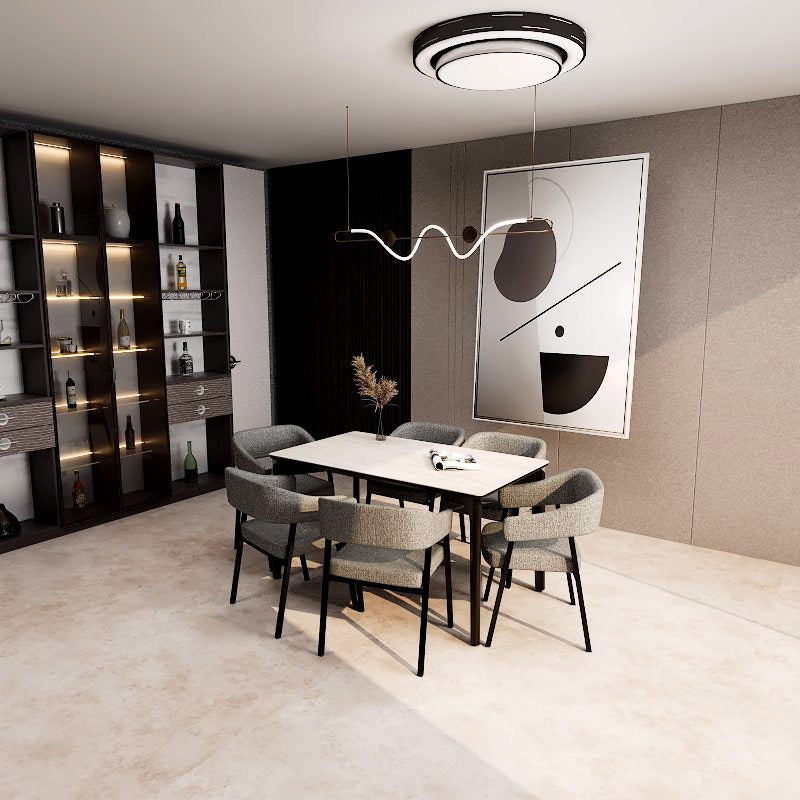 Vistal Stone Series - Clodius Minimalist Design 1.4m Dining Table Set with Sintered Stone Table Top 4-Seater/6-Seater picket and rail