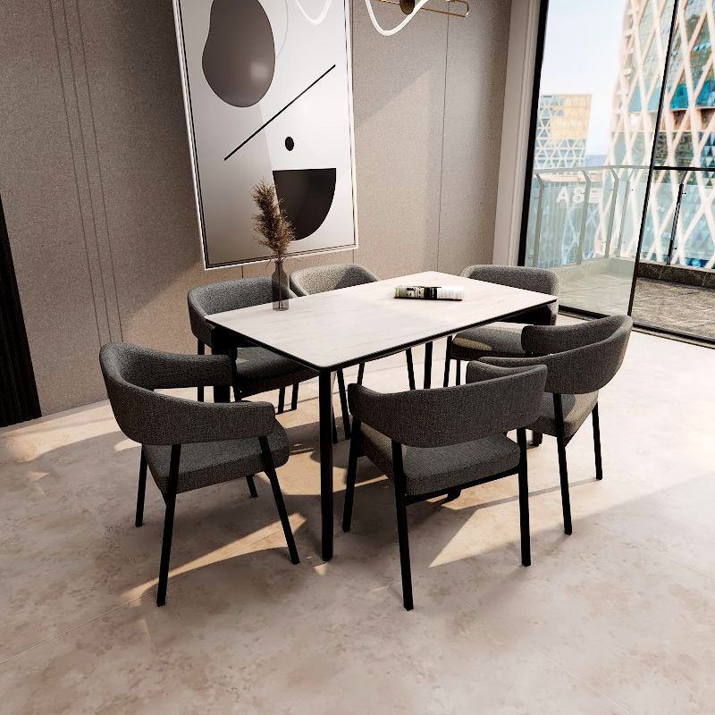 Vistal Stone Series - Clodius Minimalist Design 1.4m Dining Table Set with Sintered Stone Table Top 4-Seater/6-Seater picket and rail