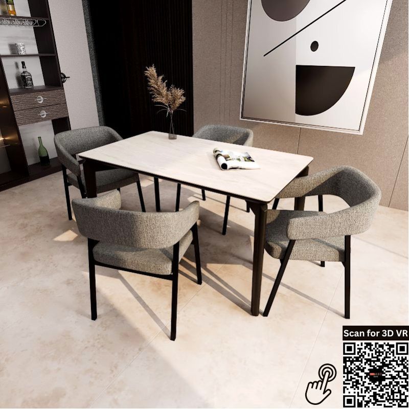 Vistal Stone Series - Clodius Minimalist Design 1.4m Dining Table Set with Sintered Stone Table Top 4-Seater/6-Seater picket and rail