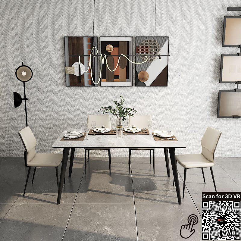 Vistal Stone Series - Gaia Minimalist Design 1.6m Dining Table Set with Sintered Stone Table Top 4-Seater/6-Seater picket and rail