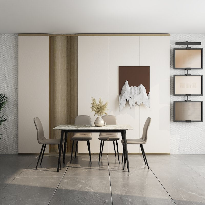 Vistal Stone Series - Herben Minimalist Design 1.4m Dining Table Set with Sintered Stone Table Top 4-Seater/6-Seater picket and rail