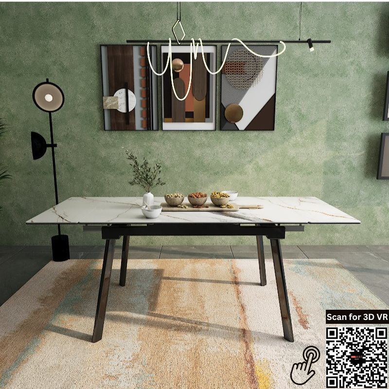 Vistal Stone Series - Luigi Minimalist Design Extendable Dining Table 1.3m/1.9m with Sintered Stone Table Top picket and rail